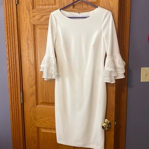 Size 6 White Calvin Klein Dress with 3/4 length sleeves